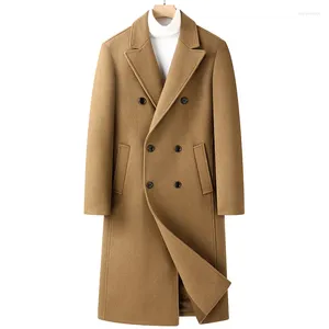 Chaquetas para hombres para hombre mezcla de lana gabardina otoño invierno doble pecho largo guisante 2023 moda casual solapa con muesca clásico abrigo hombre