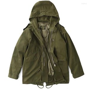 Herenjassen Middenlengte trench jas gewatteerde voering Warm Army Green American Vintage Cotton Padded Jacket Hoodeded