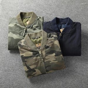 Vestes pour hommes Cargo militaire hommes moto lavé bombardier industrie lourde manteaux col montant décontracté résistant à l'usure veste tactique zippée