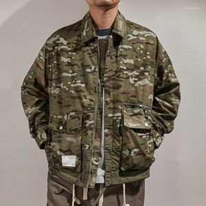 Heren Jackets Militaire Duitse plek Camouflage Tooling Jacket Jas Men's Fashion Raglan Mouwen Patchwork Contrast Rapel