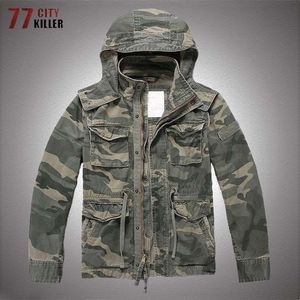 Heren Jackets Militaire Hapleed Cargo Men Verwijderbare kap katoen camouflage Multipockets werkjack Mens Wearresistant Tactical Coats 220915