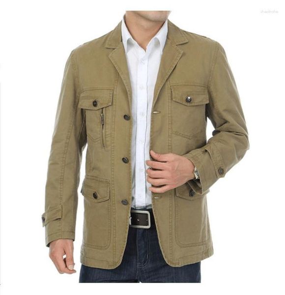 Chaquetas para hombre, chaqueta militar para hombre, cárdigan con botones de un solo pecho, traje de estilo militar, abrigos de invierno, ropa informal para hombre, verde, caqui, Vintage