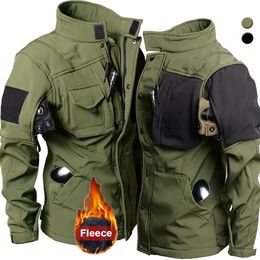 Vestes pour hommes Veste de moto militaire Hommes Équitation Manteaux d'hiver en plein air Tactique Multipoche Soft Shell imperméable coupe-vent chaud peau de requin 231214