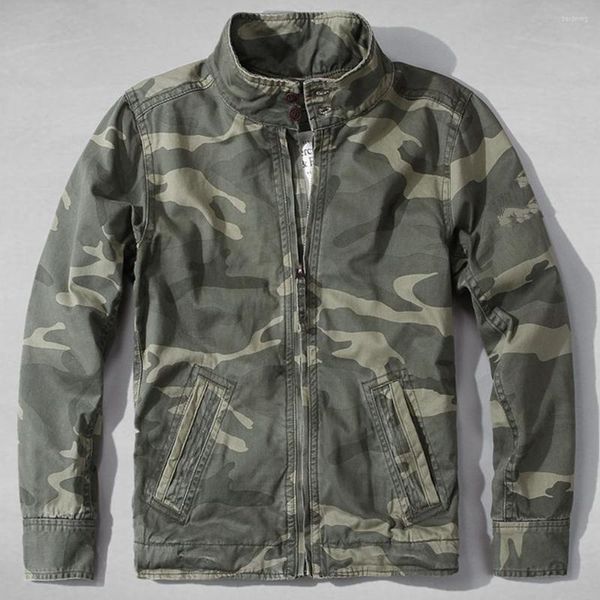 Chaquetas para hombres Estilo militar Abrigo Racer Camuflaje Impreso Primavera Verano Ropa de trabajo Traje Chaqueta Algodón Forrado completo Ejército Mans Abrigo Americano