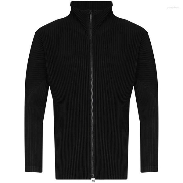 Chaquetas para hombre Miyake Issey Homme Plisse Collar Sports Casual Jacket Coat High Street Loose Double-headed Zipper Tops plisados