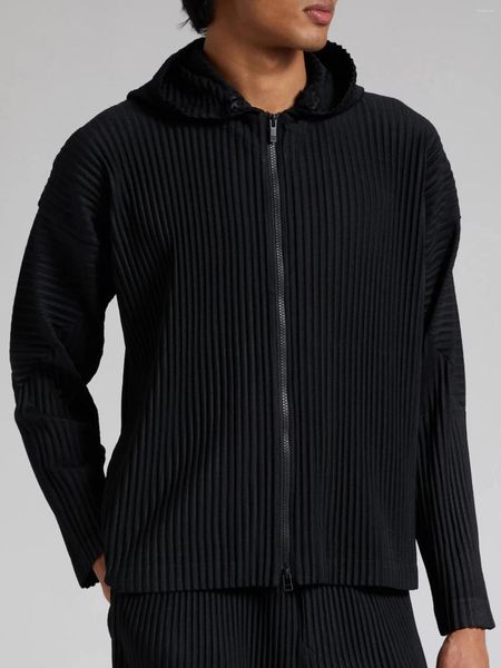 Vestes pour hommes Miyake Plissé Hommes Zip-up Plisse Sweat à capuche classique capuche décontractée manteau de mode avant veste de fermeture à glissière bidirectionnelle