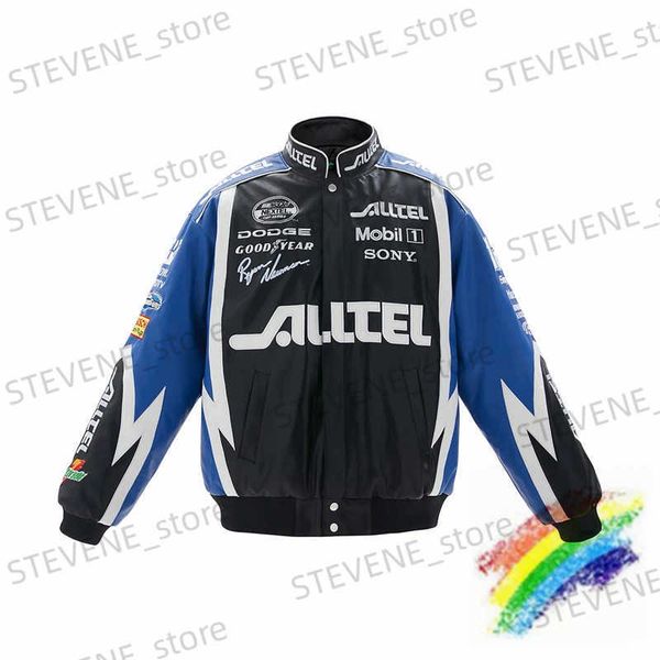 Chaquetas para hombres Motocicleta Bomber Chaqueta Hombres Mujeres A prueba de viento Vintage Bordado PU Chaqueta de carreras de cuero T240326