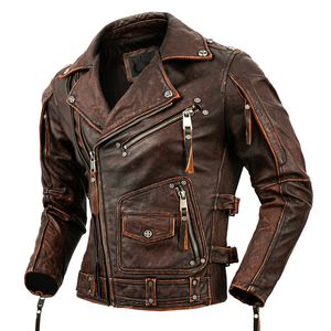 Jackets para hombres motocicletas de la chaqueta de cuero genuina hombres de piel delgada de piel de ternera molada biker de moto montar ropa 230812
