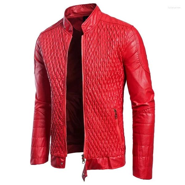 Chaquetas de hombre Chaqueta de cuero sintético de motocicleta PU Biker Ropa de abrigo casual Abrigo rojo negro