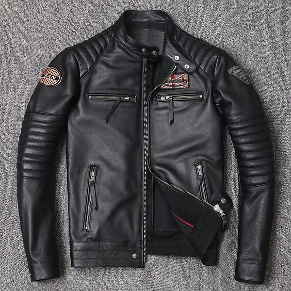 Vestes pour hommes Veste de moto en cuir véritable pour hommes Style Biker Slim Manteau de printemps en peau de vache 231219