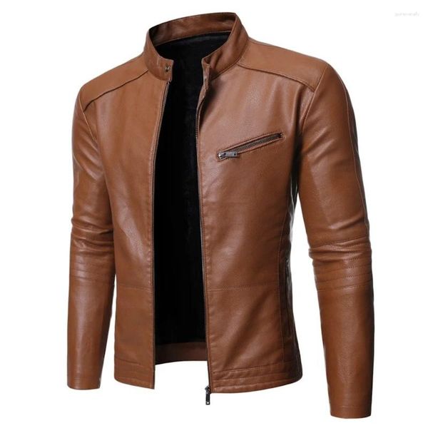 Vestes pour hommes Veste de moto Col montant Personnalité polyvalente Cuir lavé