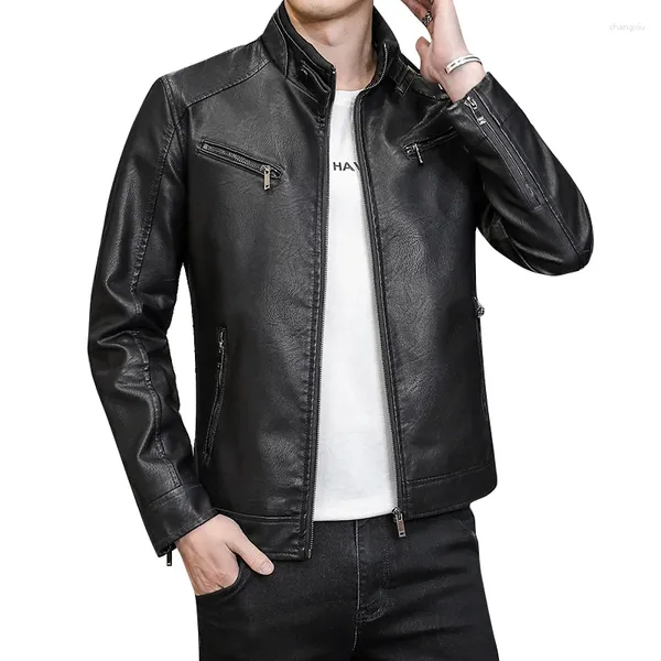 Vestes pour hommes Moto Cuir Automne et hiver Version coréenne de la tendance Col montant Slim Veste coupe-vent