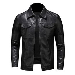 Vestes de vestes pour hommes veste en cuir de grande taille de poche à glissière noire revers slim slim printemps et automne de haute qualité PU manteau m5xl 230213