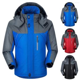Vestes pour hommes Mountain imperméable veste de ski manteau couleur bloc épaissir doublure en peluche réfléchissant capuche plus taille sweat à capuche pour l'extérieur