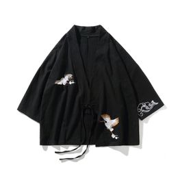 Vestes pour hommes MrGoldenBowl Printemps Et Automne Veste Lâche Broderie Coton Style Chinois Hommes Ceinture Kimono