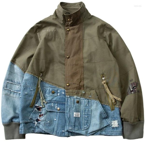 Vestes pour hommes multi-matériaux en denim veste veste streetwear patchwork jean manteau printemps automne cowboy