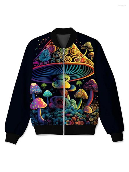 Vestes pour hommes Champignon 3D Imprimé hommes Femmes HARAJUKU Veste de mode printemps à manches longues Modèle de fleurs à zétre à zipper Y2k Tops Stand Collar