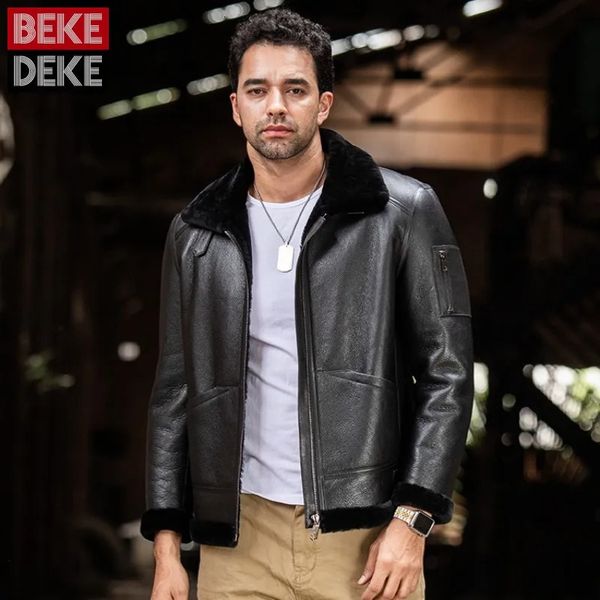 Chaquetas para hombres Abrigo de piel de oveja natural Hombres Forro de lana gruesa y cálida Chaqueta de piel real Invierno Slim Fit Chaqueta corta de cuero genuino para motociclismo 231107