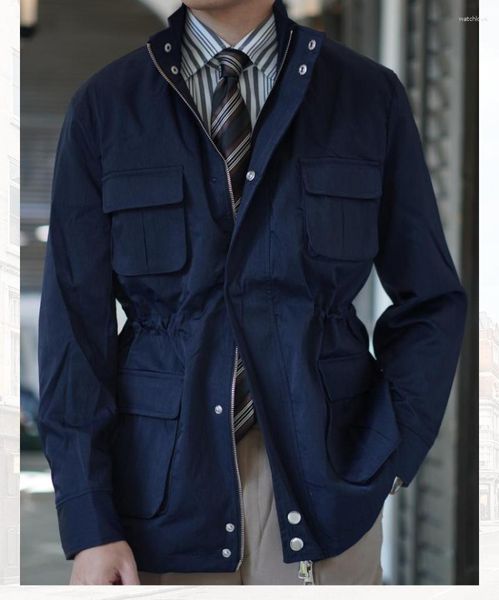 Chaquetas para hombre, chaqueta de Safari azul marino para hombre, abrigo con cremallera de primavera y otoño, traje informal con cuello estándar, chaqueta para hombre