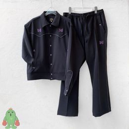 Chaquetas para hombre AGUJAS Mariposa bordada Traje escolar vintage Camisa Pantalones Conjunto de chaqueta informal 230823