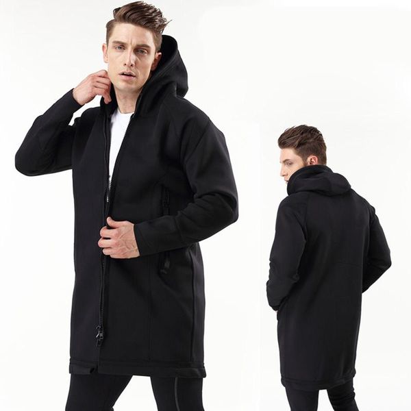 Vestes pour hommes Veste de pluie en néoprène pour hommes Zipper Raincoat Surf Zip Pockets Poncho Noir