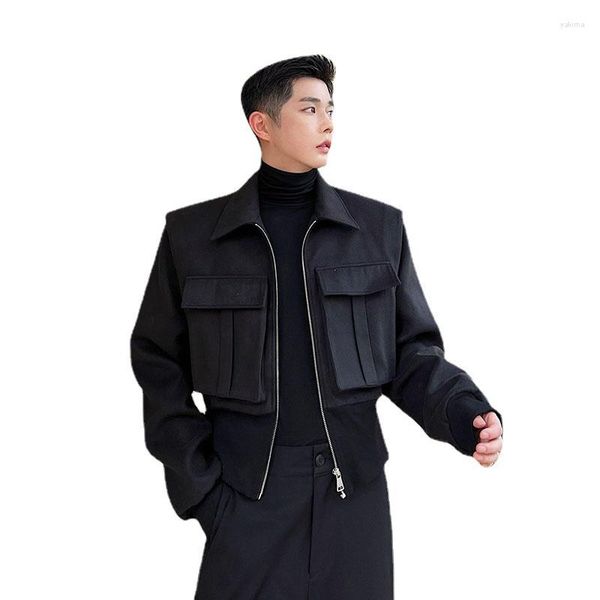 Vestes pour hommes net célébrité 3D poche veste à glissière hommes Streetwear mode ample casual Vintage court laine moto mâle manteau