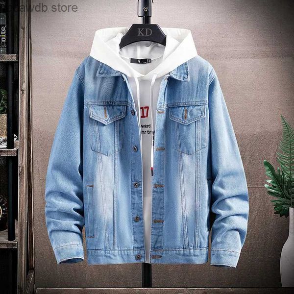 Chaquetas para hombres Nuevo 2023 Chaqueta de mezclilla Hombres Casual Color sólido Solapa Solo pecho Jeans Chaqueta Hombres Otoño Slim Fit Calidad Chaquetas para hombre T240109