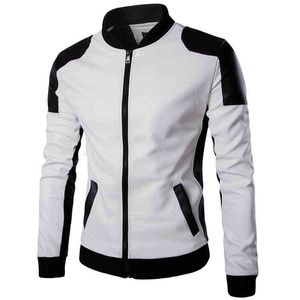 Vestes pour hommes Nouveaux hommes col montant noir blanc couleur correspondant veste en cuir décontractée mode vêtements de course veste en cuir PU grande taille 5XL T220914