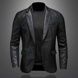 Jackets para hombres nuevos chaqueta de cuero de cuero para hombre Slim PU Pu Motocicleta casual con una solapa Black Motorcycle Leather Leather Suede For Men 5xl Q240523