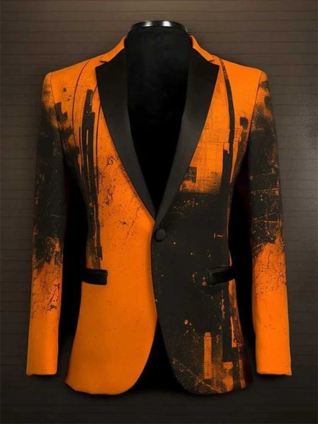 Vestes masculines New Orange Mens Tuxedo Business Cost Prom Wedding Deved Mens Mens Foral Using T240428