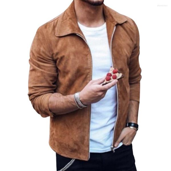 Chaquetas para hombres Moda agradable Chaqueta de cuero de gamuza para hombres Abrigos Slim Biker Motocicleta Casual Abrigo sólido Outwear Trendy Streetwear Otoño