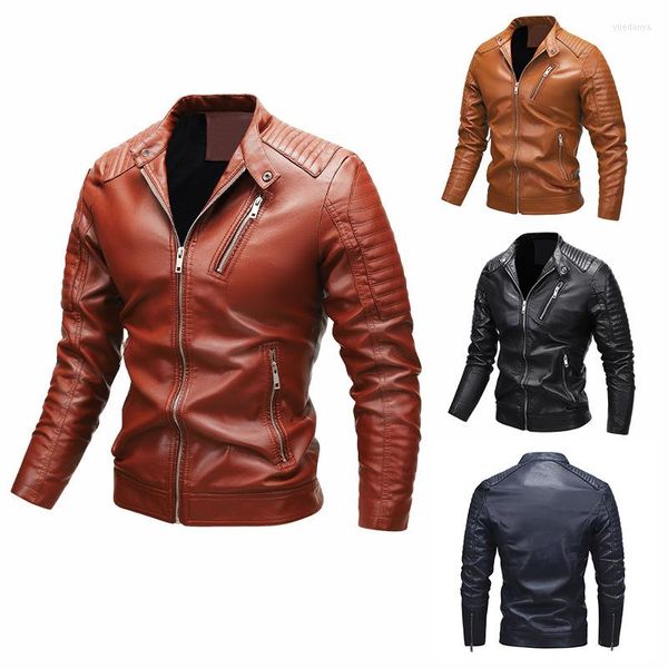 Vestes pour hommes Nice Commerce extérieur Europe et Amérique Veste pour hommes Col montant Moto Zipper PU Cuir