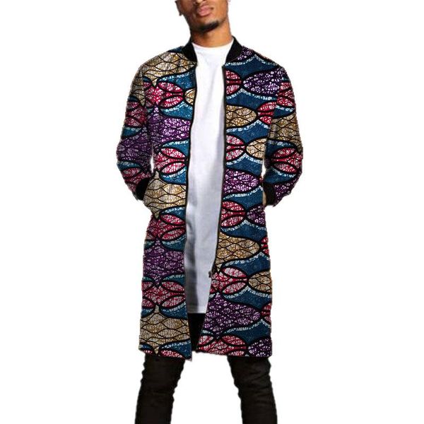 Vestes pour hommes mode nigériane longue veste imprimé africain classique col montant manteau à glissière vêtements décontractés pour hommes