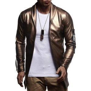 Vestes pour hommes Night Club Veste en cuir Hommes Slim Fit Moto Golden / Argent Blazer Mâle PU Manteau Hiver Menmen