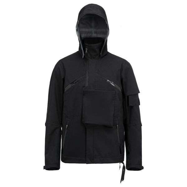 Vestes pour hommes Ninja avertissement Storm Jacket poche pare-balles couture étanche tissu polyamide 3L capuche amovible techwear 230901