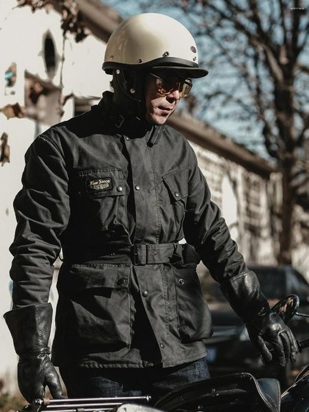 Chaquetas para hombres Chaqueta de cera internacional sin stock Abrigo de motociclista vintage con múltiples bolsillos