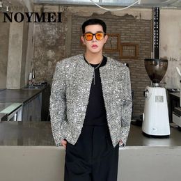 Herrenjacken NOYMEI Nischendesign Pailletten Persönlichkeit Koreanischer Stil Kostüm Rundhals Kurze Jacke Männer Chic Trendy Frühling 2024 Mantel WA3557