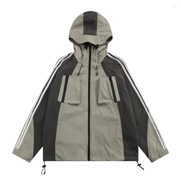 Vestes pour hommes Nylon imperméable coupe-vent imperméable poches design Y2k hommes trenchs manteaux zippés sweats à capuche streetwear automne hiver 2023