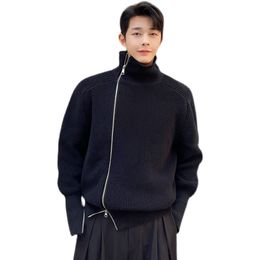 Vestes pour hommes Oblique Zipper Turtleneck Cardigan Pull pour hommes Femmes Japon Coréen Streetwear Mode Pull Casual Manteau Homme Veste en tricot 220826