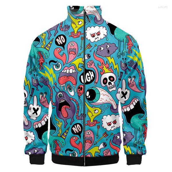 Vestes pour hommes Ogkb 3D hommes col montant veste personnage de dessin animé décontracté anime monstre manteau drôle impression hip hop streetwear oversize 6xl