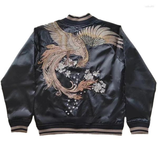 Vestes masculines une taille s noire phoenix suzaku brodered sukajan souvenir veste masculine mascules vintage décontracté d'automne couches lâches classiques