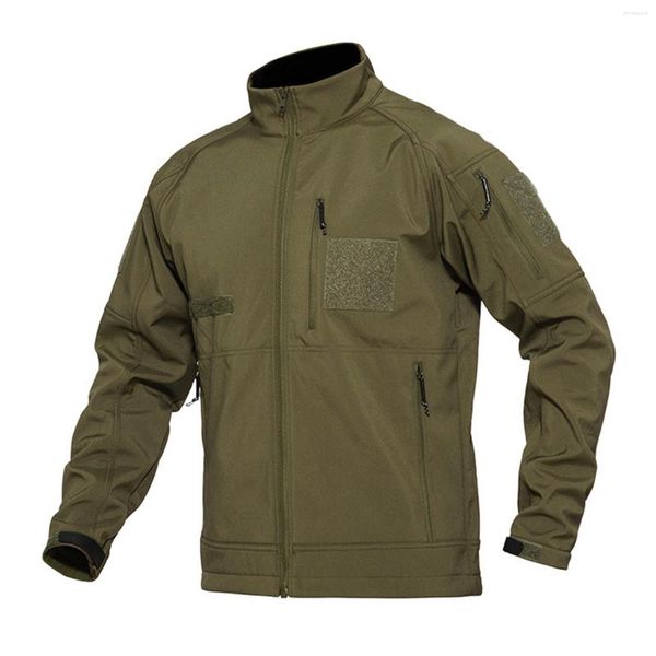 Vestes pour hommes Veste décontractée d'extérieur Manteau doux et coupe-vent pour homme Coupe-vent et imperméable à manches longues Col montant Fermeture à glissière Vêtements tactiques