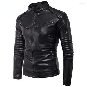 Vestes pour hommes sur la taille hommes veste en cuir PU col montant moto motard décontracté automne vêtements d'extérieur manteau noir Zip