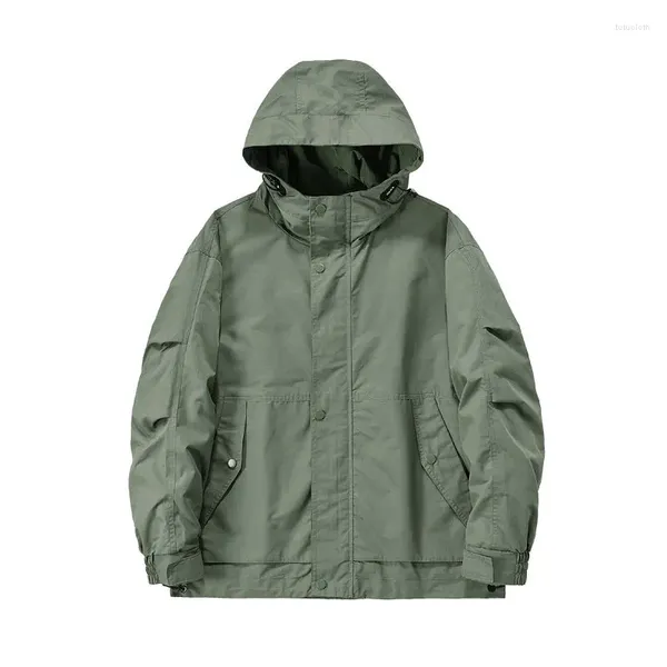 Chaquetas para hombres de gran tamaño Ejército Verde Chaqueta de bombardero con capucha Hombres Tallas grandes Harajuku Manga larga Cremallera Sólida Abrigos de carga al aire libre suelto M-5XL