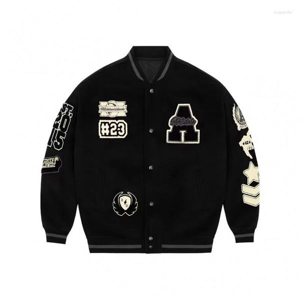 Chaquetas para hombre, chaqueta de béisbol de Hip Hop de gran tamaño con bordado peludo, ropa de calle de moda, abrigo Letterman, abrigo holgado Y2K