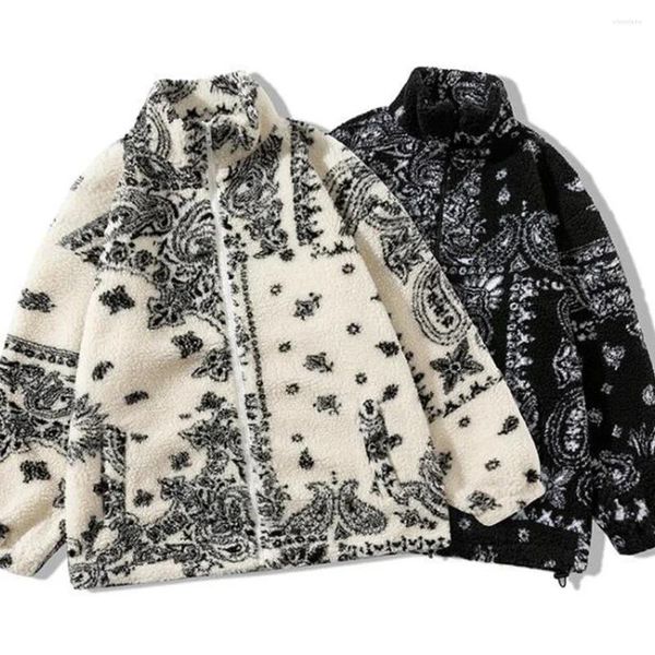 Vestes pour hommes Paisley Polaire Veste Hommes Zipper Fuzzy Cardigan Casual Bandanna Lâche Agneau Cachemire Femmes Harajuku Manteau D'hiver Y2k