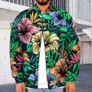 Vestes pour hommes Feuilles de palmier Veste de baseball Imprimé floral tropical Tendance Manches longues Varsity Man Manteaux d'automne