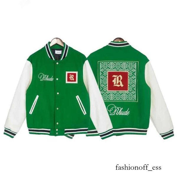 Chaquetas para hombres Patchwork Green Rhude Bomber Chaqueta Bordado Flor roja Leater Manga Crewneck Abrigo Hombres Mujeres Varsity Chaqueta de béisbol 472 879