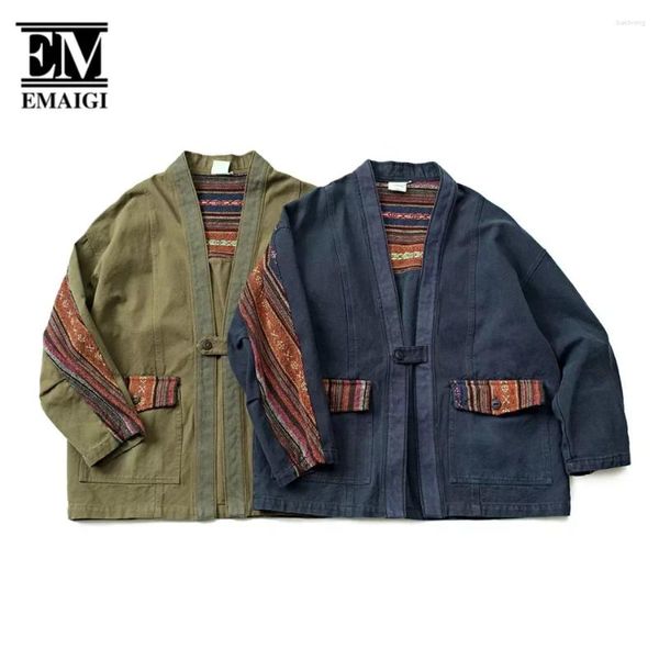 Jackets para hombres Patchwork Spring Autumn Autumn Chaqueta Cardigan Mujeres Harajuku Streetwear Vintage Fashion Loose Casual Kimono abrigo