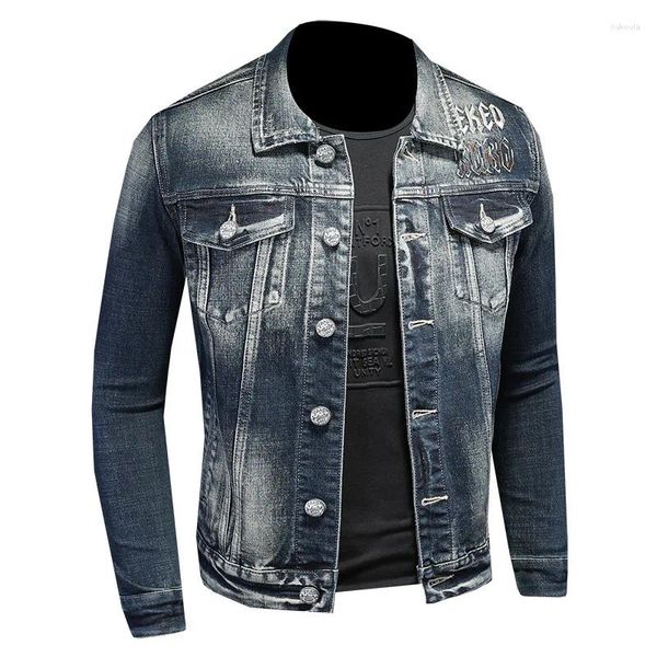 Chaquetas para hombre Patrón Carta Bordado Vintage Punk Cowboy Coat Slim Cotton Jeans Ropa exterior para hombre